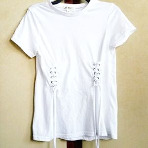 Say What? T Shirt White Front Cross Lacing Size S
